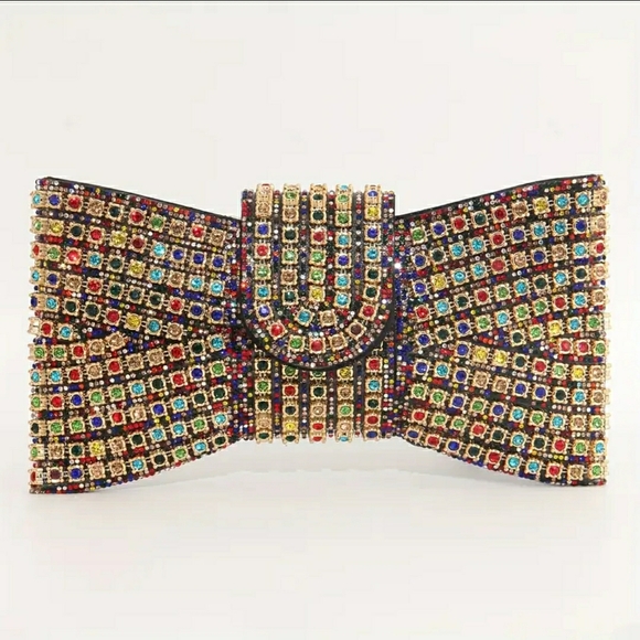 Handbags - NEW! Multicolor Crystal Bow Embellished Clutch
